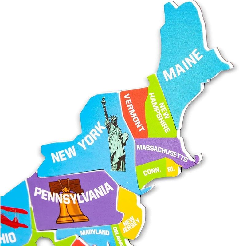 Multicolor magnetische puzzel kaart van de Verenigde Staten met 44 magnetische stukjes
