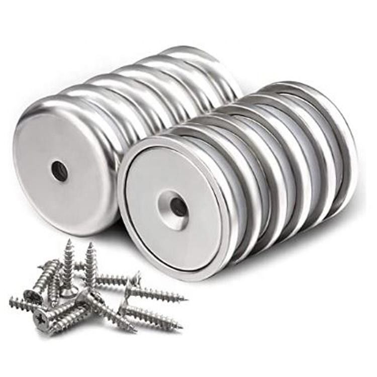 Ronde basis kop Neodymium magneetpot met zware taak CounterSunk gat en roestvrij schroeven