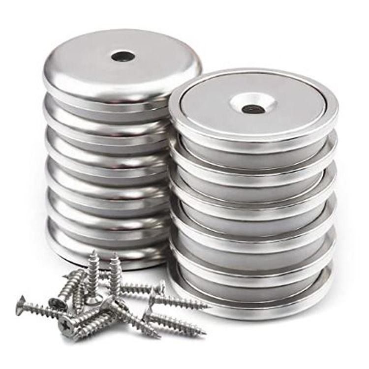 Ronde basis kop Neodymium magneetpot met zware taak CounterSunk gat en roestvrij schroeven