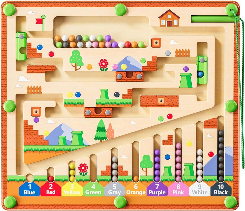 Sterk magnetisch houten puzzelbord Kleur en nummer Montessori doolhof speelgoed voor peuters