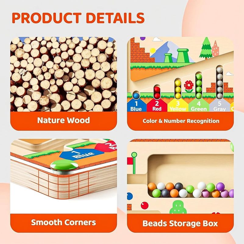 Sterk magnetisch houten puzzelbord Kleur en nummer Montessori doolhof speelgoed voor peuters