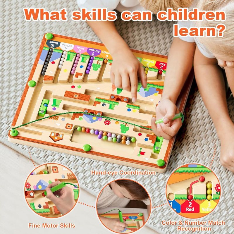 Sterk magnetisch houten puzzelbord Kleur en nummer Montessori doolhof speelgoed voor peuters