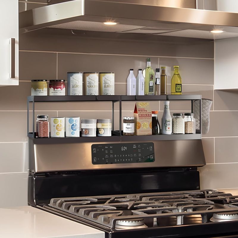 Sleek dubbele laag Magnetische opslagrek Keukenplank Voor kachel Top Organisator