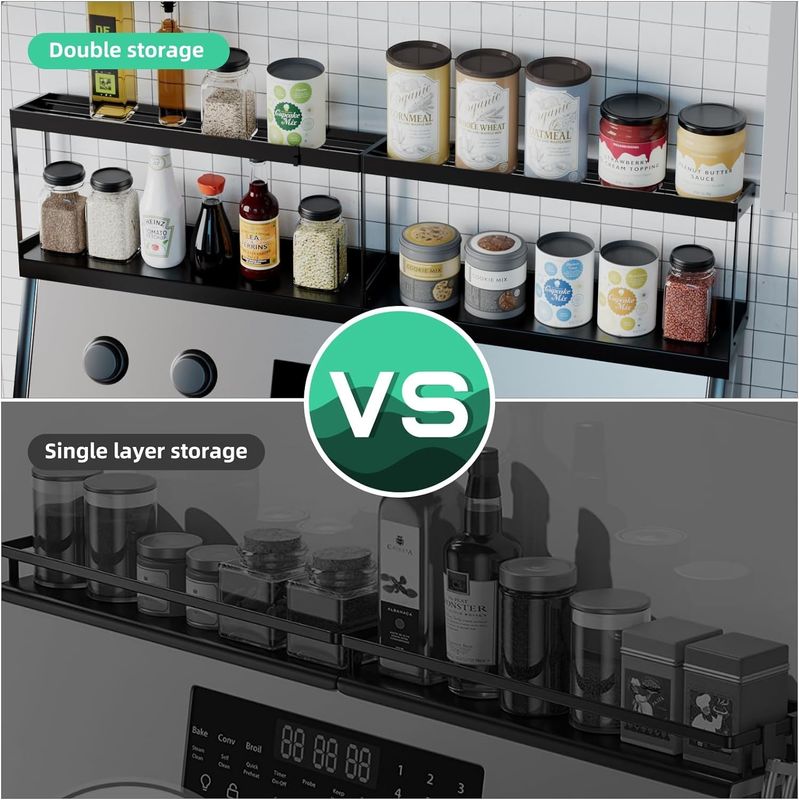 Sleek dubbele laag Magnetische opslagrek Keukenplank Voor kachel Top Organisator