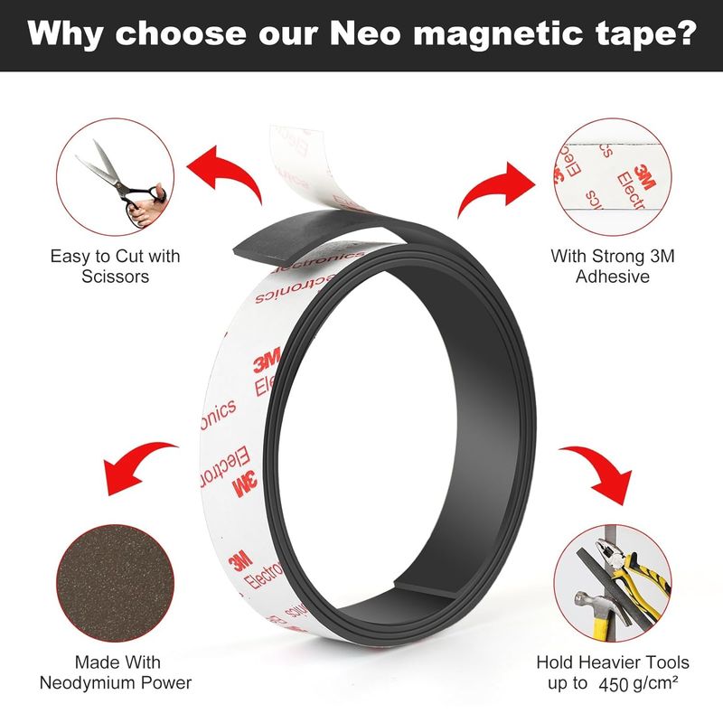 Flexible Neodymium Magnet Tape Strips Roll Met Sterk 3M Kleefstof Ondersteuning Voor Muur DIY