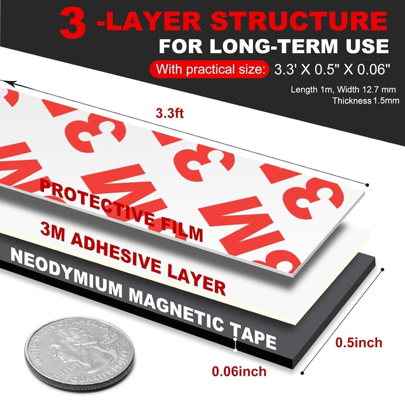 Flexible Neodymium Magnet Tape Strips Roll Met Sterk 3M Kleefstof Ondersteuning Voor Muur DIY
