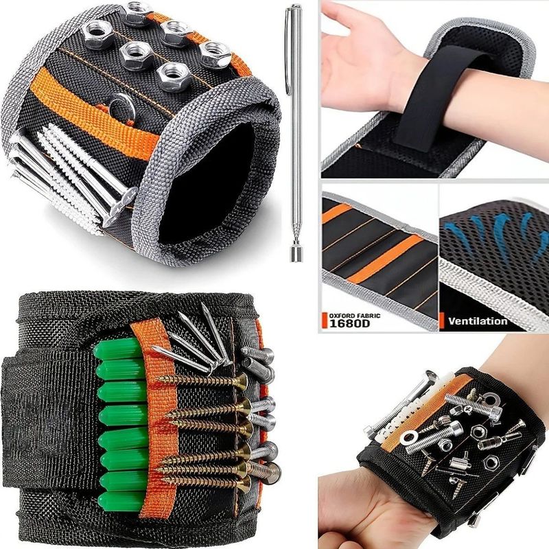 Magnetische polsband, voor vader, met sterke magneten voor het vasthouden van schroeven, spijkers, boorstukken, gereedschap