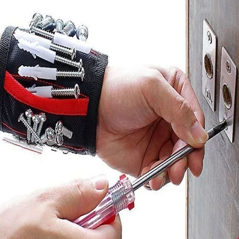 Eco-vriendelijke magnetische polsband met sterke magneten en telescopisch ophaalgereedschap voor het vasthouden van schroeven in houtbewerkingsprojecten