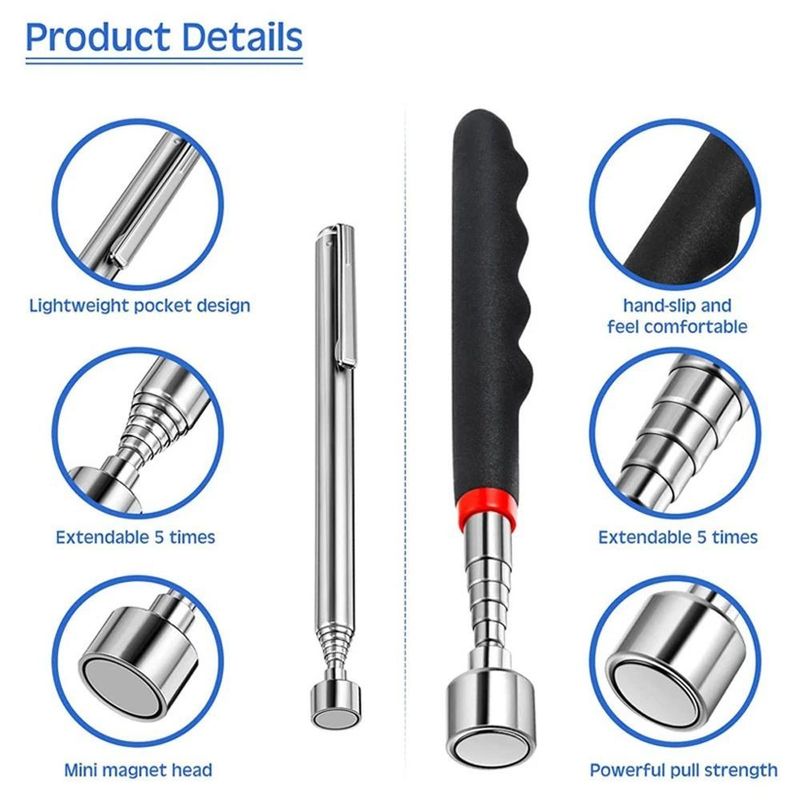 Telescopische magnetische pen met licht mini draagbaar magneet pick-up tool uitbreidbare pick-up stok