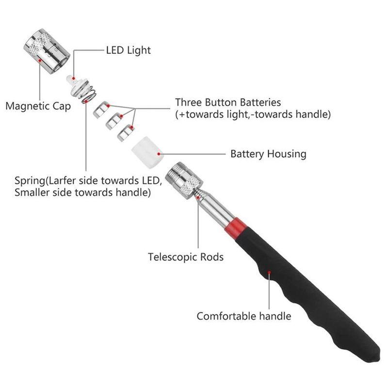 Telescopische magnetische pen met licht mini draagbaar magneet pick-up tool uitbreidbare pick-up stok