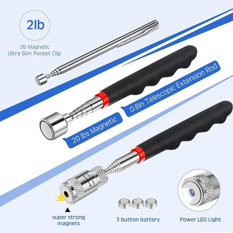 Telescopie-inspectie spiegel Magnetische ophaalgereedschapskist met LED-licht voor autoreparatie