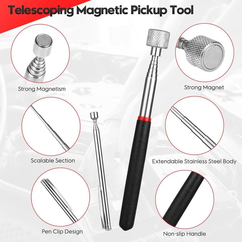 Telescopie-inspectie spiegel Magnetische ophaalgereedschapskist met LED-licht voor autoreparatie